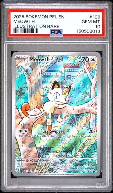 2025 POKEMON PFL EN-PHANTASMAL FLAMES #106 MEOWTH ILLUSTRATION RARE PSA 10