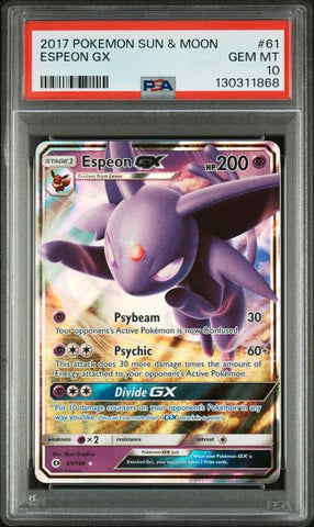 2017 POKEMON SUN & MOON #61 ESPEON GX PSA 10