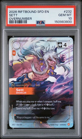 2026 RIFTBOUND: LEAGUE OF LEGENDS SFD-SPIRITFORGED #232 SETT OVERNUMBER PSA 10