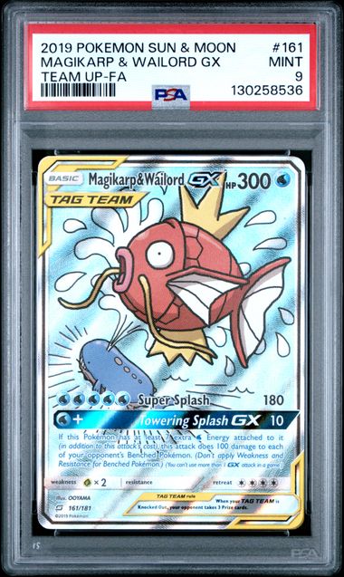 2019 POKEMON SUN & MOON TEAM UP #161 MAGIKARP & WAILORD GX TEAM UP-FA PSA 9