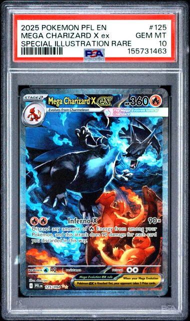 2025 POKEMON PFL EN-PHANTASMAL FLAMES #125 MEGA CHARIZARD X ex SPECIAL ILLUSTRATION RARE PSA 10