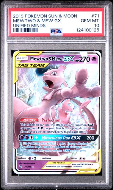 2019 POKEMON SUN & MOON UNIFIED MINDS #71 MEWTWO & MEW GX UNIFIED MINDS PSA 10