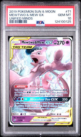 2019 POKEMON SUN & MOON UNIFIED MINDS #71 MEWTWO & MEW GX UNIFIED MINDS PSA 10