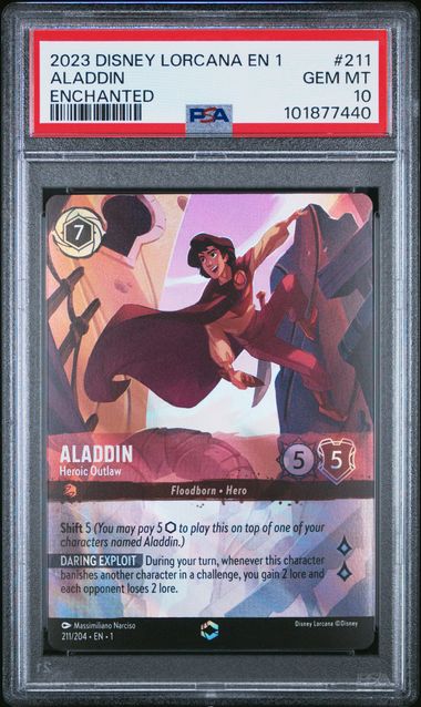 2023 DISNEY LORCANA EN 1-THE FIRST CHAPTER #211 ALADDIN ENCHANTED PSA 10