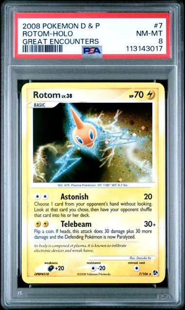 2008 POKEMON DIAMOND & PEARL GREAT ENCOUNTERS #7 ROTOM-HOLO GREAT ENCOUNTERS PSA 8