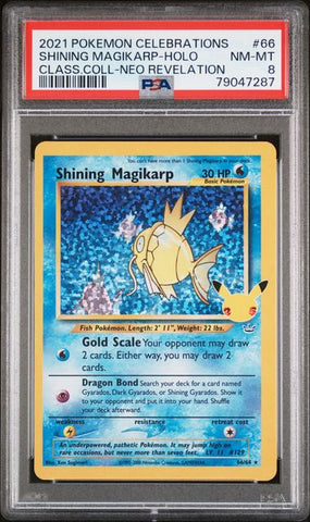 2021 POKEMON CELEBRATIONS CLASSIC COLLECTION #66 SHINING MAGIKARP-HOLO CLASS.COLL-NEO REVELATION PSA 8