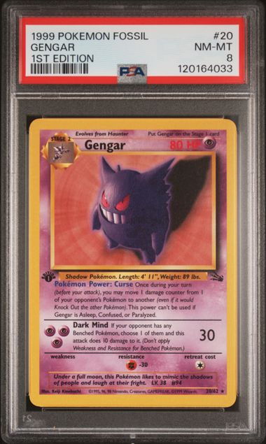 1999 POKEMON FOSSIL #20 GENGAR 1ST EDITION PSA 8