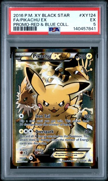 2016 POKEMON XY BLACK STAR PROMO #XY124 FA/PIKACHU EX PROMO-RED & BLUE COLL. PSA 5