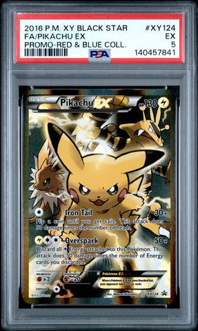 2016 POKEMON XY BLACK STAR PROMO #XY124 FA/PIKACHU EX PROMO-RED & BLUE COLL. PSA 5