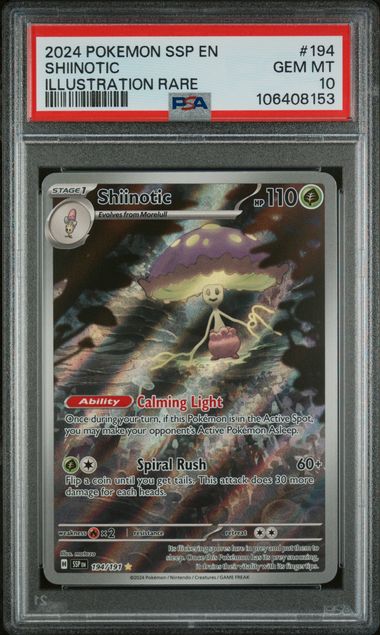 2024 POKEMON SSP EN-SURGING SPARKS #194 SHIINOTIC ILLUSTRATION RARE PSA 10