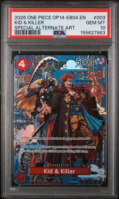 2026 ONE PIECE OP14-EB04-THE AZURE SEA'S SEVEN #003 KID & KILLER SPECIAL ALTERNATE ART PSA 10