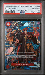 2026 ONE PIECE OP14-EB04-THE AZURE SEA'S SEVEN #003 KID & KILLER SPECIAL ALTERNATE ART PSA 10