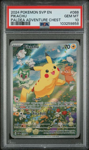 2024 POKEMON SVP EN-SV BLACK STAR PROMO #088 PIKACHU PALDEA ADVENTURE CHEST PSA 10