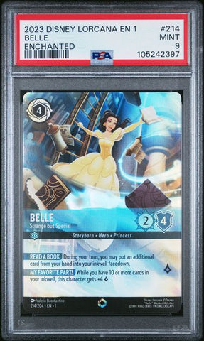 2023 DISNEY LORCANA EN 1-THE FIRST CHAPTER #214 BELLE ENCHANTED PSA 9