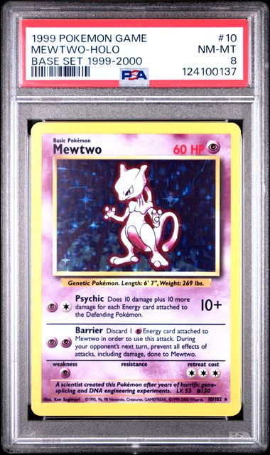 1999 POKEMON GAME #10 MEWTWO-HOLO BASE SET 1999-2000 PSA 8