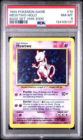 1999 POKEMON GAME #10 MEWTWO-HOLO BASE SET 1999-2000 PSA 8