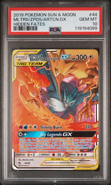 2019 POKEMON SUN & MOON HIDDEN FATES #44 MLTRS/ZPDS/ARTCN.GX HIDDEN FATES PSA 10
