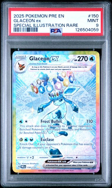 2025 POKEMON PRE EN-PRISMATIC EVOLUTIONS #150 GLACEON ex SPECIAL ILLUSTRATION RARE PSA 9