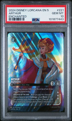 2024 DISNEY LORCANA EN 5-SHIMMERING SKIES #221 ARTHUR ENCHANTED PSA 10