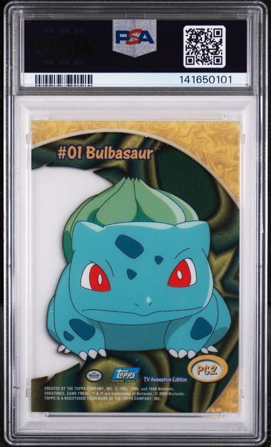 2000 TOPPS POKEMON TV ANIMATION CLEAR CARDS #PC2 BULBASAUR TV ANIMATION CLEAR CARDS PSA 8