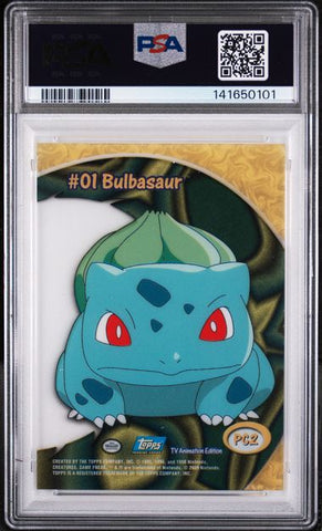 2000 TOPPS POKEMON TV ANIMATION CLEAR CARDS #PC2 BULBASAUR TV ANIMATION CLEAR CARDS PSA 8