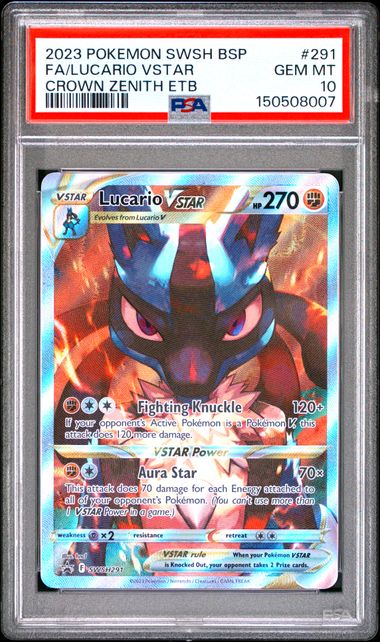 2023 POKEMON SWSH BLACK STAR PROMO #291 FA/LUCARIO VSTAR CROWN ZENITH ETB PSA 10