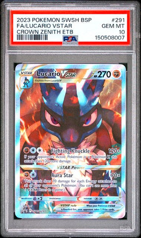 2023 POKEMON SWSH BLACK STAR PROMO #291 FA/LUCARIO VSTAR CROWN ZENITH ETB PSA 10