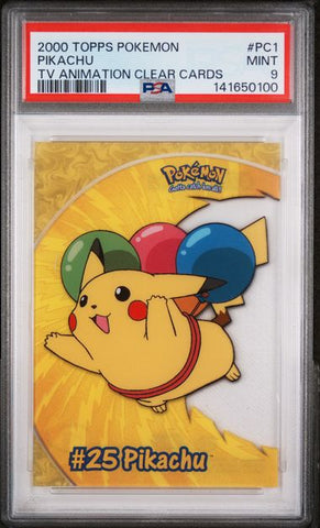 2000 TOPPS POKEMON TV ANIMATION CLEAR CARDS #PC1 PIKACHU TV ANIMATION CLEAR CARDS PSA 9