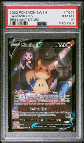 2022 POKEMON SWORD & SHIELD BRILLIANT STARS #TG16 FA/MIMIKYU V BRILLIANT STARS PSA 10