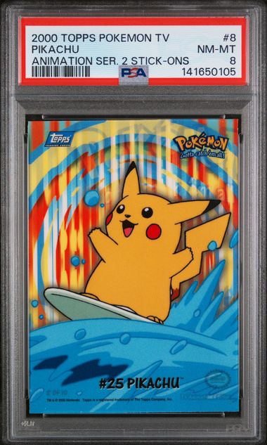2000 TOPPS POKEMON TV ANIMATION SERIES 2 STICK-ONS #8 PIKACHU ANIMATION SER. 2 STICK-ONS PSA 8