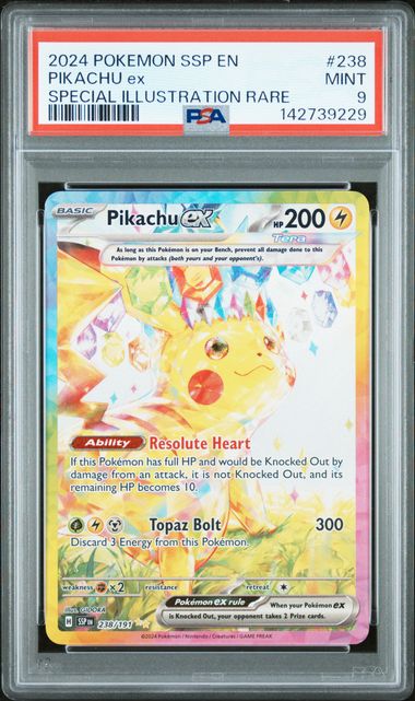 2024 POKEMON SSP EN-SURGING SPARKS #238 PIKACHU ex SPECIAL ILLUSTRATION RARE PSA 9
