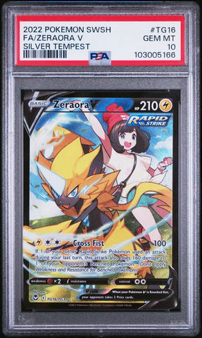 2022 POKEMON SWORD & SHIELD SILVER TEMPEST #TG16 FA/ZERAORA V SILVER TEMPEST PSA 10