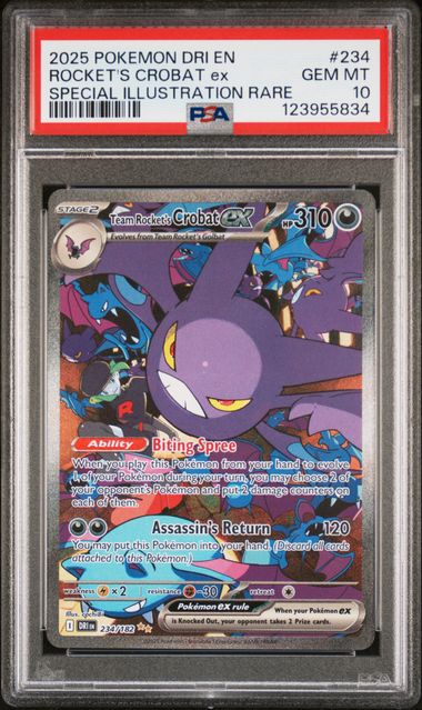 2025 POKEMON DRI EN-DESTINED RIVALS #234 ROCKET'S CROBAT ex SPECIAL ILLUSTRATION RARE PSA 10