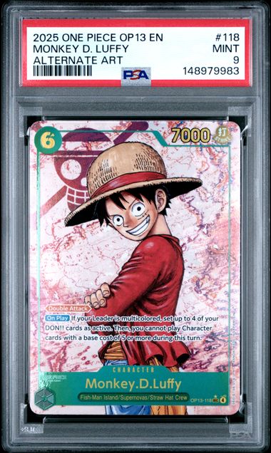 2025 ONE PIECE OP13-CARRYING ON HIS WILL #118 MONKEY D. LUFFY ALTERNATE ART PSA 9