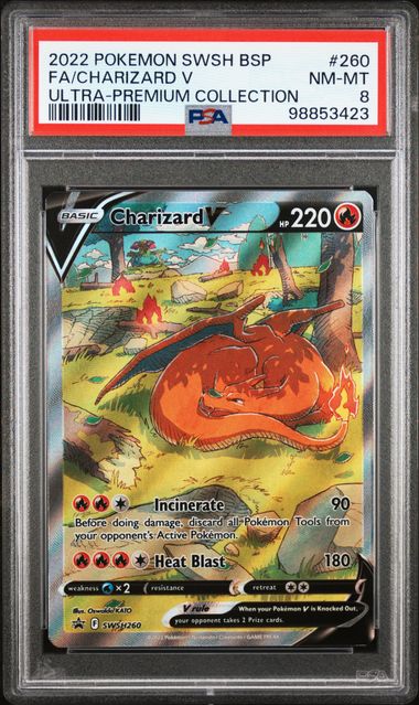 2022 POKEMON SWSH BLACK STAR PROMO #260 FA/CHARIZARD V ULTRA-PREMIUM COLLECTION PSA 8