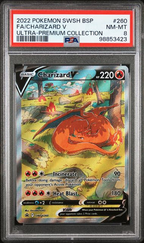 2022 POKEMON SWSH BLACK STAR PROMO #260 FA/CHARIZARD V ULTRA-PREMIUM COLLECTION PSA 8