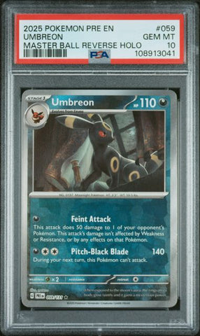 2025 POKEMON PRE EN-PRISMATIC EVOLUTIONS #059 UMBREON MASTER BALL REVERSE HOLO PSA 10